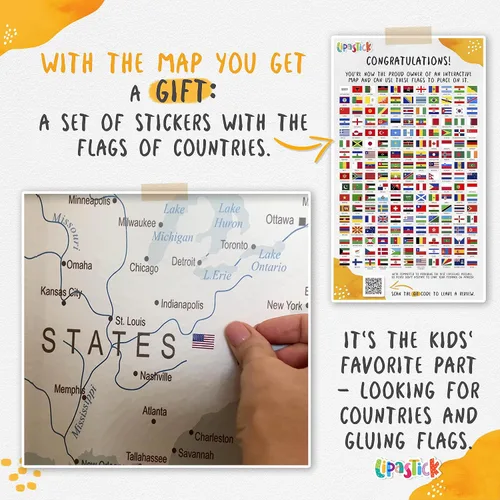 Vista 2 de Papel tapiz infantil con diseño de mapa del mundo con animales - Mural