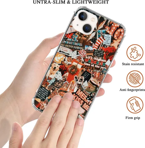 Vista 2 de Funda de teléfono con collage de invierno para iPhone 14, funda de collage de Navidad para niñas, mujeres y hombres, funda única de TPU de moda