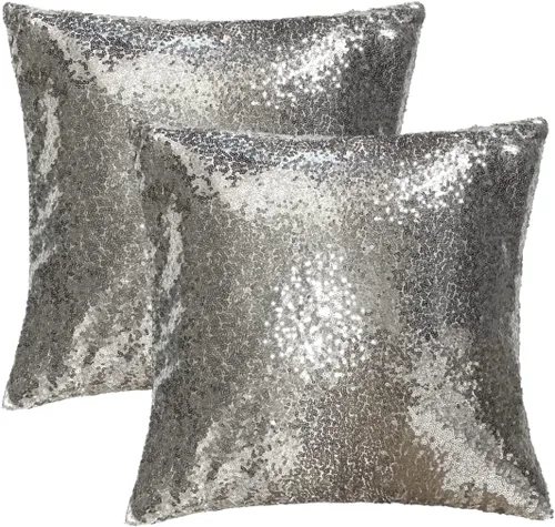 Vista 18 de iMaylex Juego de 2 fundas de almohada decorativas cuadradas brillantes con lentejuelas para Pascua, fiesta lumbar, otoño, boda, Navidad, Año Nuevo