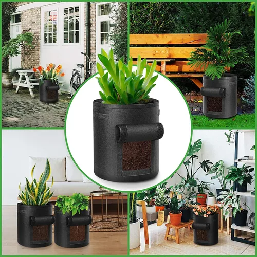 Vista 7 de LITLANDSTAR Paquete de 6 bolsas de cultivo de papas de 7 galones, tela no tejida resistente, bolsa de plantación de jardín, contenedor de plantas