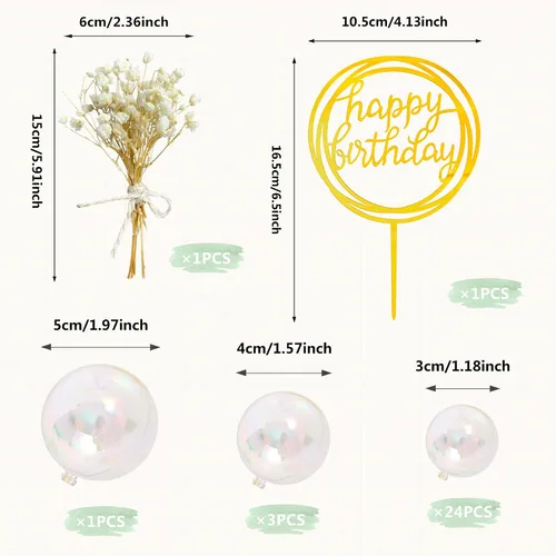 Vista 2 de 30 piezas de mini bolas para tartas, decoración de pastel de acrílico, bolas de espuma para tartas, flores secas artificiales para bodas