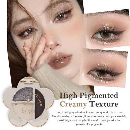 Vista 3 de Paleta de sombras de ojos con purpurina rosa, sombra de ojos color crema brillante mate, sombra de ojos marrón ahumado perezosa, altamente