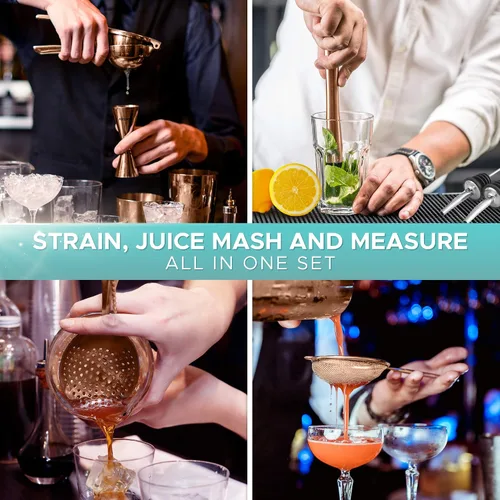 Vista 2 de Bartender Kit - Juego de coctelera de acero inoxidable de 11 piezas Herramientas de bar profesionales Perfect Home, cocteleras Boston