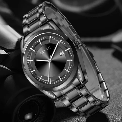 Vista 4 de Taxau Reloj minimalista para hombre, reloj de cuarzo de acero inoxidable para hombre con fecha, reloj clásico de cara grande impermeable para hombre