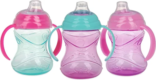 Vista 10 de Nuby Taza de agarre N' Sip de 3 piezas sin derrames con boquilla flexible suave, 2 asas con función Clik It Lock, neutro, 10 onzas