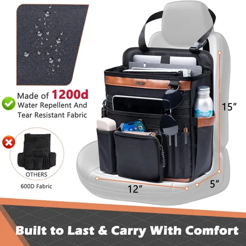 Vista 4 de Organizador de asiento de automóvil con compartimento para laptop (se adapta a 15.6 pulgadas), organizador de pasajeros del asiento delantero