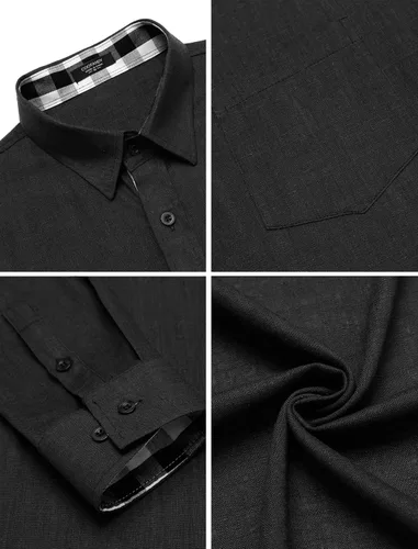 Vista 5 de COOFANDY Camisa de lino para hombre, camisa de playa con botones y textura casual