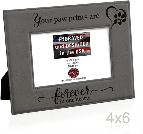 Vista 8 de KATE POSH - Your Paw Prints are Forever in our Hearts. Marco de fotos de cuero grabado. Regalo conmemorativo para mascotas, pérdida de perro y gato