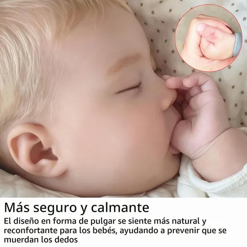 Vista 10 de Chupetes de bebé con forma de pulgar de 0 a 6 meses, paquete de 2 con 4 piezas Paci + clip y estuche * 1