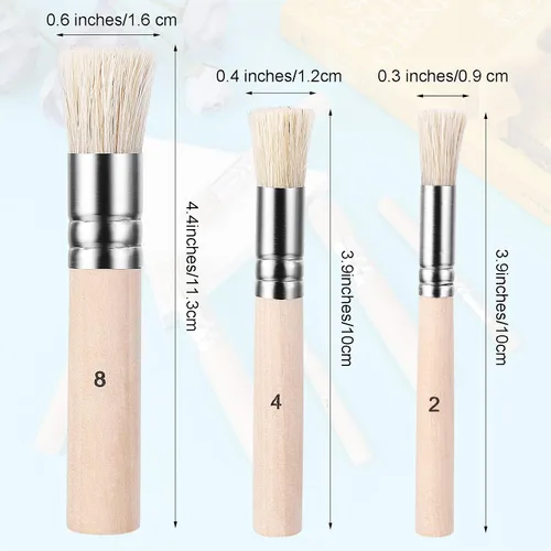 Vista 2 de 6 pinceles de madera para plantillas, cepillo de cerdas naturales puras, pinceles de pintura, juego de plantillas de cerdas de madera para pintura