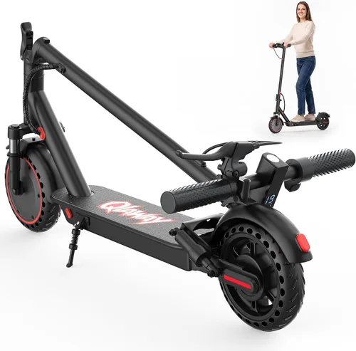 Vista 10 de Qlaway Patinete eléctrico para adultos, motor de 350 W/500 W, rango de 16 a 22 millas, neumáticos sólidos de 8.5 pulgadas/10 pulgadas, freno y Negro