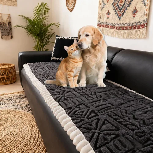 Vista 15 de HANDONTIME Funda para sofá de perro con diseño geométrico de jacquard, fundas de sofá lavables, divertidas y esponjosas, funda de cojín para sofá