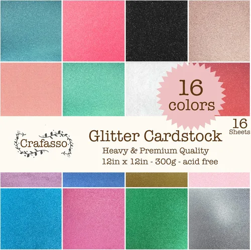 Vista 5 de Crafasso Cartulina con purpurina pesada y de alta calidad, 12 x 12 pulgadas, 16 hojas, 16
