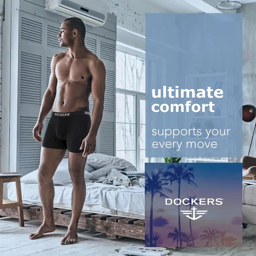 Vista 3 de Dockers Calzoncillos tipo bóxer elásticos de algodón para hombre, paquete de 4