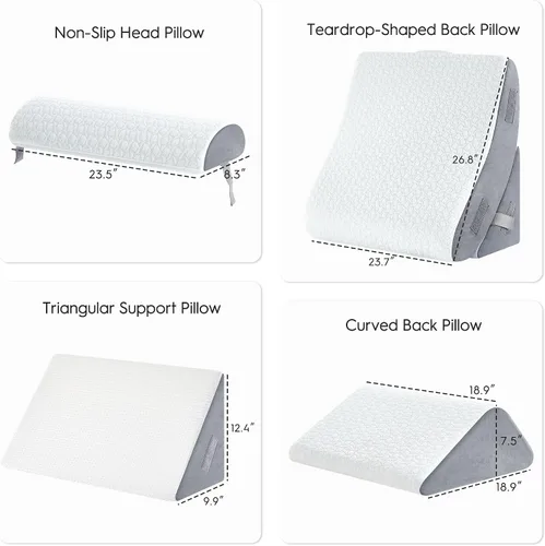 Vista 5 de BedLuxury Juego de 4 almohadas ortopédicas de cuña para cama con espuma viscoelástica para dolor de espalda, poscirugía, almohada de espuma