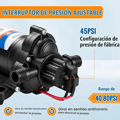 Vista 5 de YOUNGTREE Bomba de presión de agua dulce RV de 12 V, 3.5 GPM, 45 PSI, bajo demanda, bomba de diafragma de agua de 12 voltios con interruptor