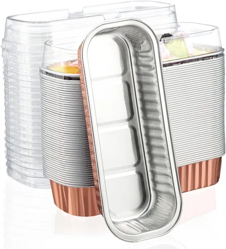 Vista 24 de EUSOAR Forros para magdalenas con tapas, 30 unidades de ramekins de papel de aluminio de 6.8 oz, mini moldes para pan de aluminio desechables