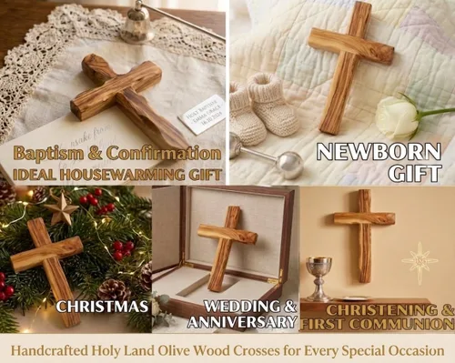 Vista 4 de Cruz de pared, cruces de madera de Belén, Tierra Santa. Crucifijo de madera de olivo. Decoración colgante para el hogar. Regalo religioso