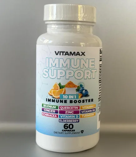 Vista 2 de Refuerzo de apoyo del sistema inmunológico 10 en 1 con saúco, D3, selenio, quercetina, zinc, vitamina C, jengibre, curcumina de cúrcuma, B6