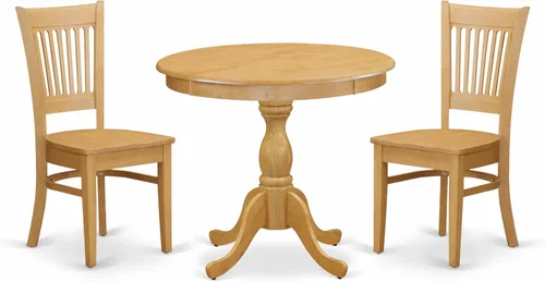 Vista 15 de East West Furniture AMVA5-LWH-W - Juego de mesa y sillas de cocina de 5 piezas, incluye una mesa de comedor redonda con pedestal y 4 sillas