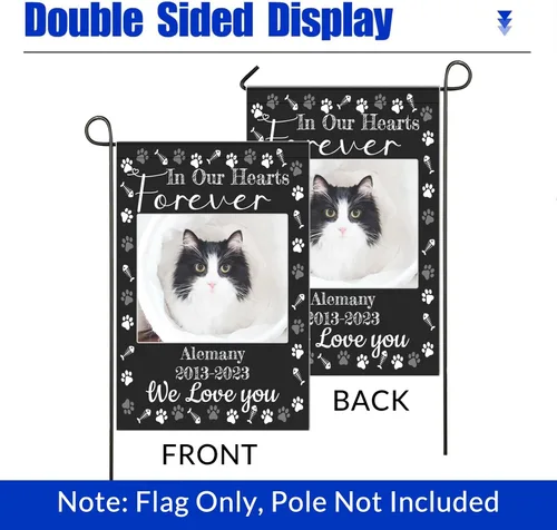 Vista 5 de Bandera conmemorativa personalizada, banderas de jardín personalizadas para mascotas y gatos, en memoria amorosa con nombre y foto, fecha para patio