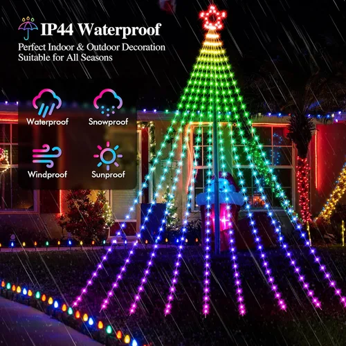 Vista 8 de FANCILLUMA Luces de Cadena de Estrella para Decoraciones de Navidad de Exterior de 11.8 pies, Control Remoto de Aplicación Inteligente RGB que