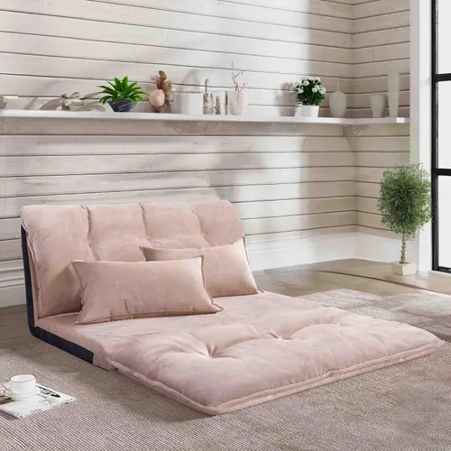 Vista 7 de Sofá perezoso con 2 almohadas, sofá cama de suelo con respaldo ajustable, sofá futón plegable para leer juegos, espacios pequeños, apartamento
