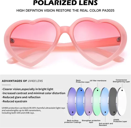 Vista 5 de Pro Acme Lentes de sol de corazón para mujer, polarizados, encantadores, estilo retro, de moda roja