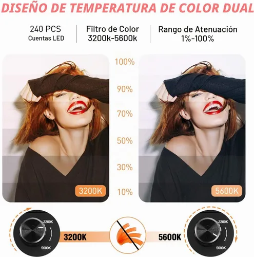 Vista 3 de Anillo de luz con soporte de trípode, kit de anillo de luz LED de 14 pulgadas Yesker con soporte para teléfono, temperatura de color ajustable