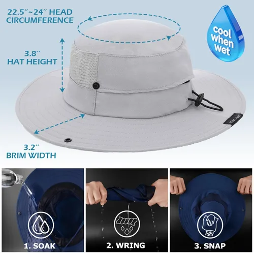 Vista 4 de Cooling Sun Bucket Hat, UPF 50+ Wide Brim Boonie Hat with Ponytail Hole 01 Gris claro
