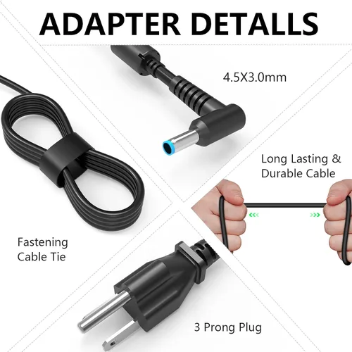 Vista 3 de Cargador de CA de 65 W para HP EliteBook 840 850 845 830 820 G3 G4 G5 G6 G7 G8 0.177x0.118 in Smart Blue Tip Adaptador para portátil Fuente