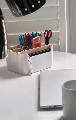 Vista 4 de Organizador multiusos y caja de almacenamiento, soporte para control remoto, soporte para maquillaje, organizador lateral de escritorio moderno