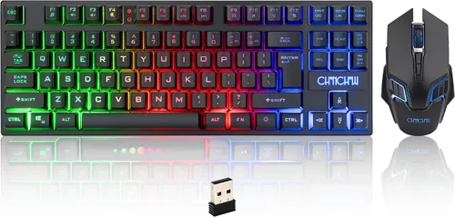 Vista 8 de CHONCHOW Combo de Teclado y Ratón Azul, Teclado TKL USB con 87 Teclas, Luz LED Retroiluminada, 800-3200 DPI Ratón RGB, Combo de Teclado y Ratón Azul