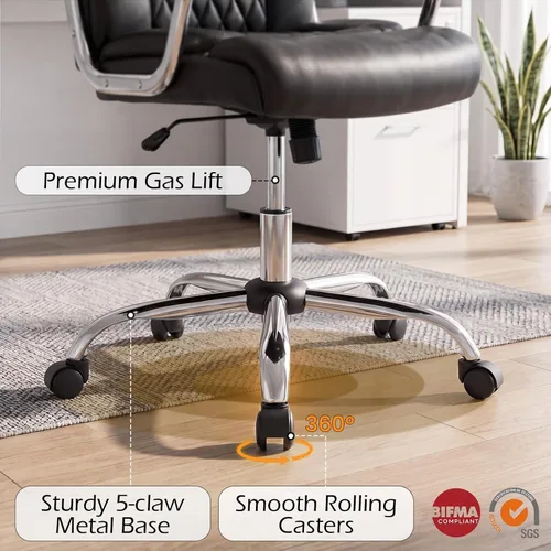 Vista 8 de Giantex Silla de oficina ergonómica, silla ejecutiva tapizada de cuero con reposabrazos acolchados y respaldo mecedor, silla de escritorio