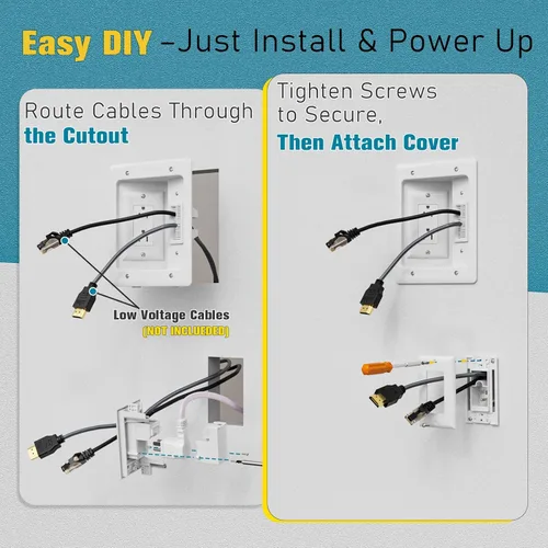 Vista 7 de Ocultacables de TV para TV montada en pared, kit de gestión de cables en pared, caja de tomacorriente – Ocultacables de doble tomacorriente