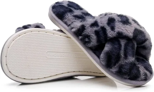 Vista 6 de Crazy Lady Women's Fuzzy Fluffy Furry Fur Slippers Flip Flop Open Toe Cozy House Memory Foam Sandals Slides Soft Flat Comfy Anti-Slip Spa Indoor