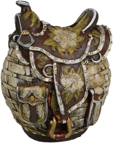 Vista 5 de Ebros Gift Silla de caballo de vaquero marrón rústico con diseño floral y de mimbre con diseño de cesta de dinero, moneda de ahorro, hucha de 5.5