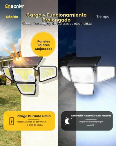 Vista 7 de Ensenior Luces solares para exteriores de 2600 lúmenes, luz exterior con sensor de movimiento y control remoto, impermeable IP65, 279 LED, 4