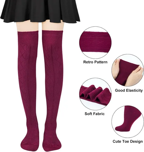 Vista 2 de YSense Calcetines altos hasta el muslo, 4 pares, calcetines altos por encima de la rodilla para mujer, calcetines altos hasta la rodilla, medias