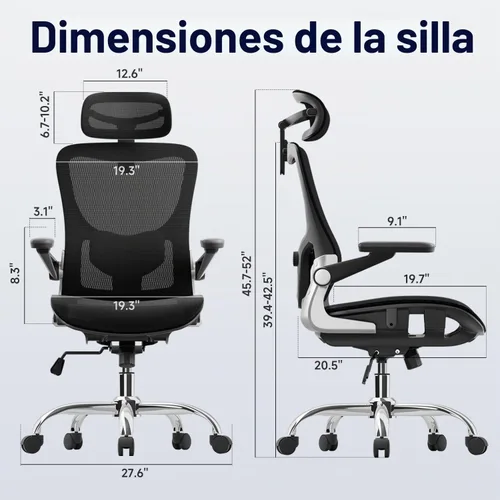 Vista 2 de marrap Silla de oficina ergonómica, silla de escritorio de malla con reposabrazos 3D, soporte lumbar ajustable y reposacabezas, función mecedora