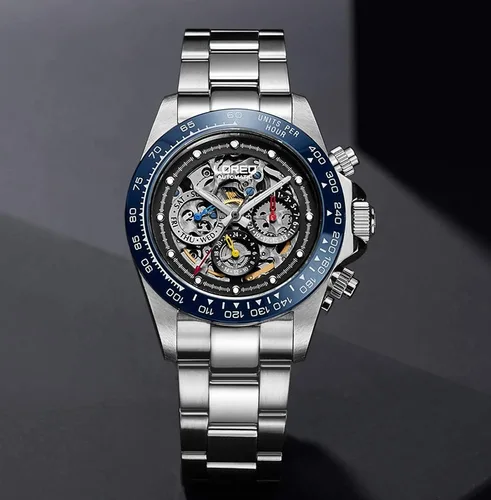 Vista 7 de LOREO Reloj automático para hombre, de acero inoxidable plateado, bisel de cerámica, fecha militar, buceo, impermeable, para hombre