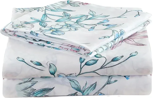 Vista 18 de JSD Juego de sábanas florales azul marino, tamaño individual, sábanas de microfibra impresas de 3 piezas, bolsillo extra profundo, sin arrugas