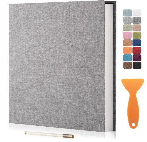 Vista 37 de Álbum autoadhesivo para fotos de 4 x 6 pulgadas, álbum de recortes con cubierta de lino magnética, 30 páginas adhesivas en blanco, para familiares