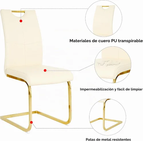 Vista 5 de Juego de mesa de comedor de 5 piezas para 4, mesa rectangular moderna de cristal con 4 sillas tapizadas de cuero, juegos de mesa y sillas de comedor