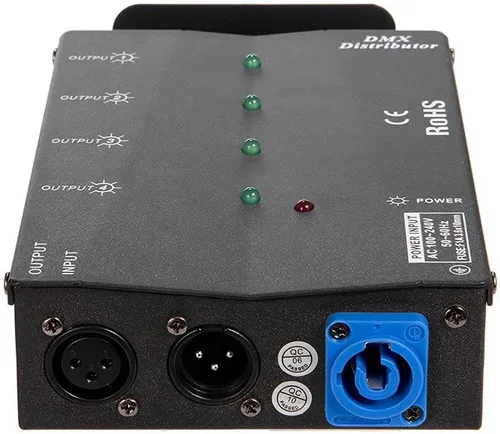 Vista 2 de MFL. Distribuidor de amplificador divisor DMX aislado de 4 vías con salidas de 3 pines