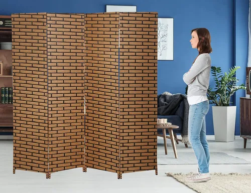 Vista 7 de Divisor de habitación de madera de 4 paneles de 6 pies de alto, divisor de pared de privacidad plegable de madera, pantalla de división portátil