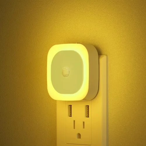 Vista 10 de YUNLEX Paquete de 2 luces nocturnas enchufables con sensor de movimiento y sensor de atardecer a amanecer, 3 modos de sensor, luces nocturnas azules