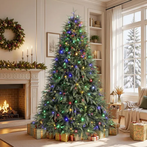 Vista 8 de SHareconn Árbol de Navidad de ciprés artificial preiluminado de 7 pies 390 luces blancas cálidas y multicolor, 17 modos de control remoto, 1420