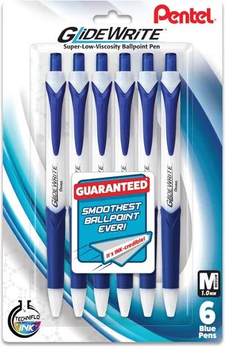 Vista 17 de Bolígrafo Pentel GlideWrite con tinta TechniFlo, (1.0mm) línea media, tinta burdeos, caja de 12 (BX910-BG)