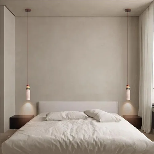 Vista 2 de Modern Bedroom Pendant Lights Fixtures Japanese Style Cylinder Hanging Lamp Vintage Yellow Cave Stone Chandeliers for Living Room Staircase Hallway